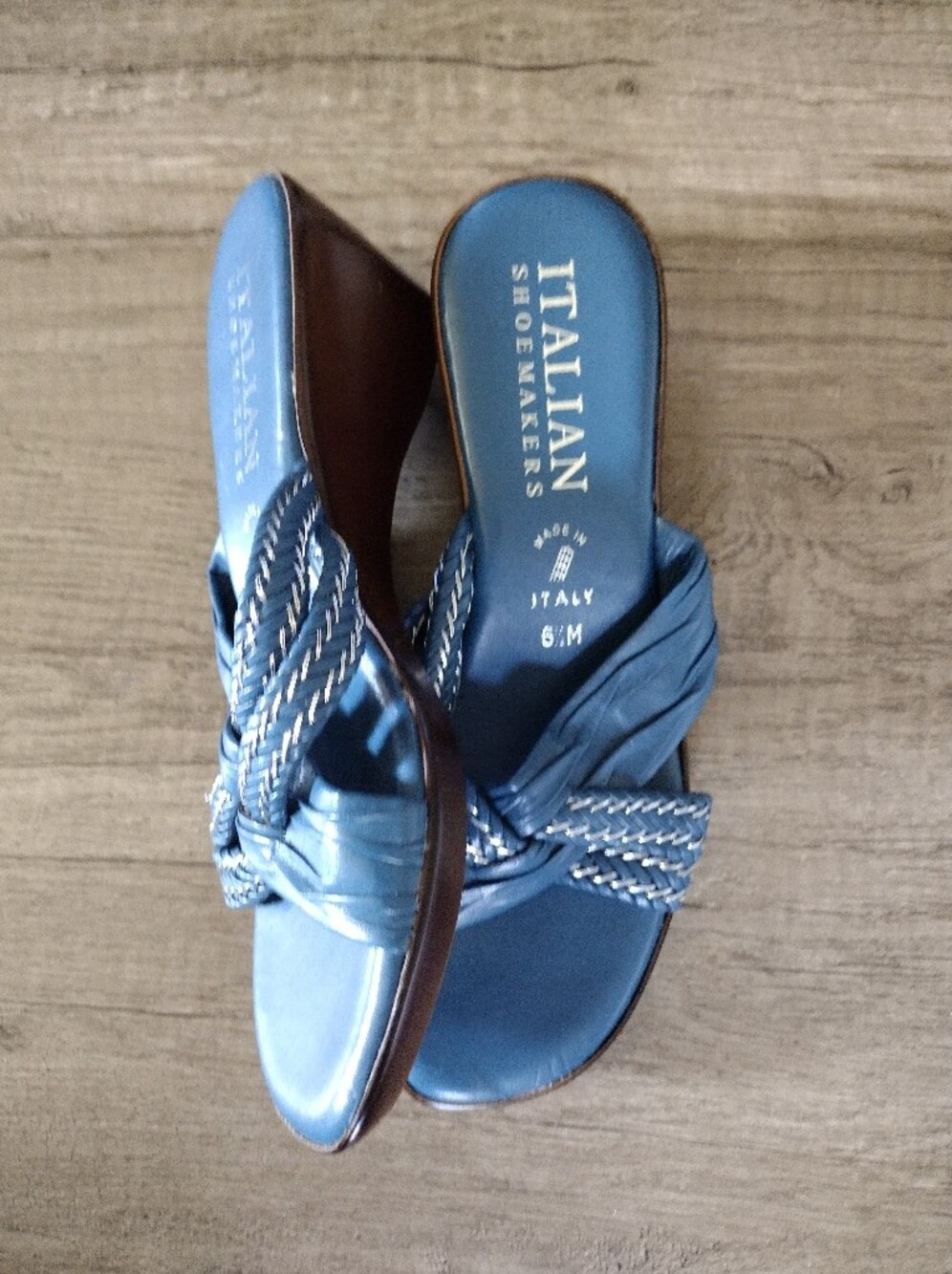 Italian Shoemakers wedge sandals Dark Teal Leather 6.5M - Picture 4 of 6